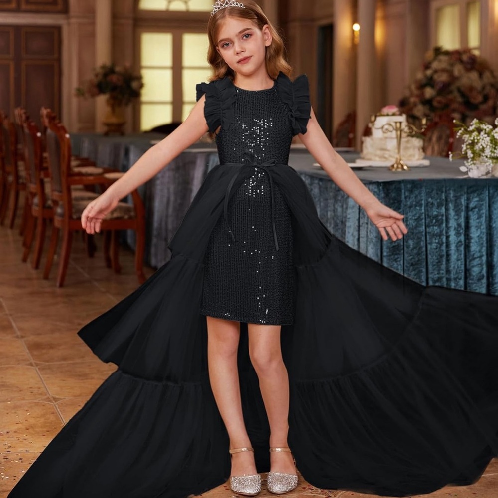 Elegant Black Sequin Kids Dress